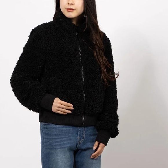 Guess Meia Teddy Bomber Jacket Black XL - Picture 1 of 8